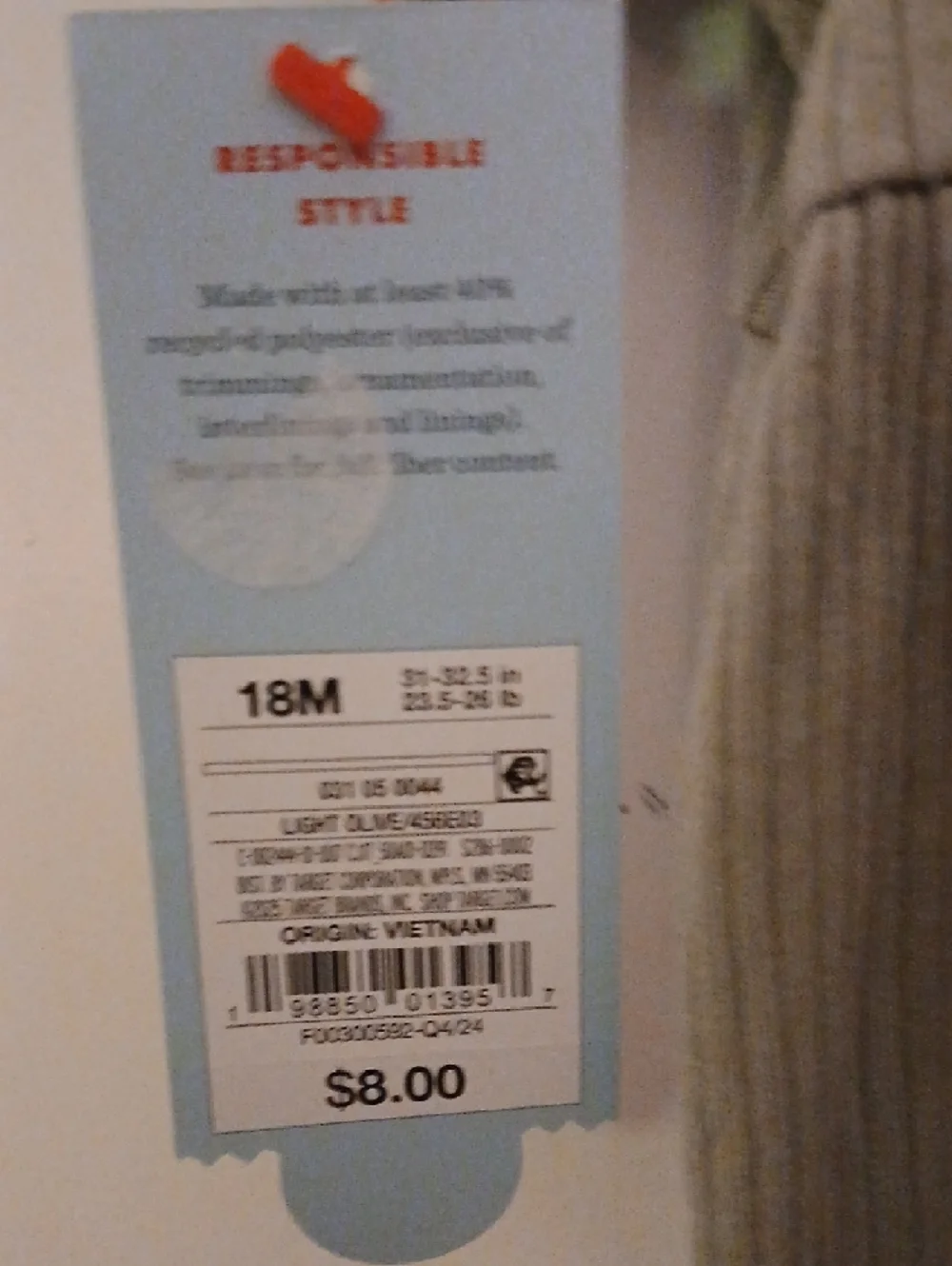 Cat & Jack Olive Green Ribbed Dress Size 18M - Picture 6 of 6